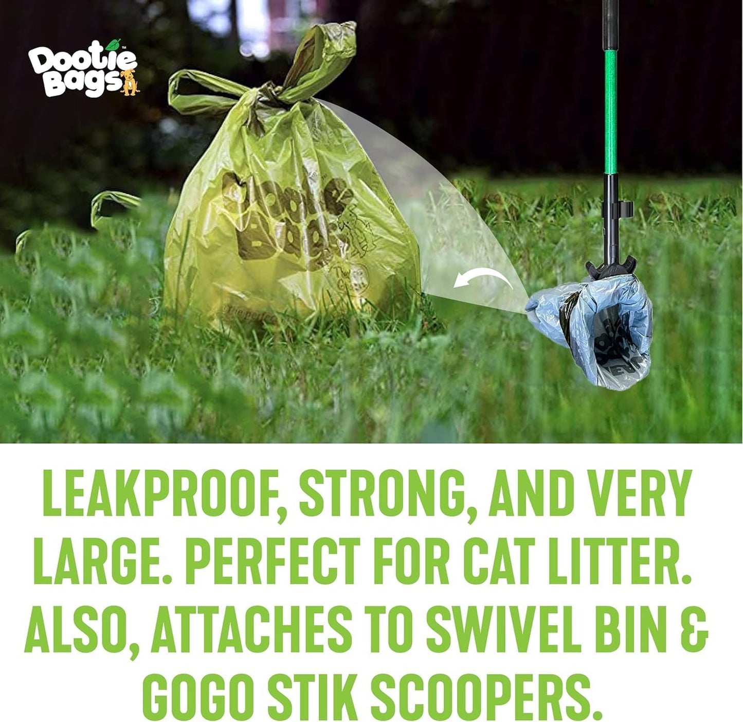 Dootie Bags® Medium-Large Poop Bags, 100 Count, with Tie Handles and Gussets. Strong and Leakproof. Made with Corn Starch. Fits Pooper Scoopers.