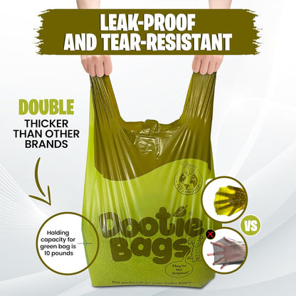 Dootie Bags® Medium-Large Poop Bags, 100 Count, with Tie Handles and Gussets. Strong and Leakproof. Made with Corn Starch. Fits  Pooper Scoopers.
