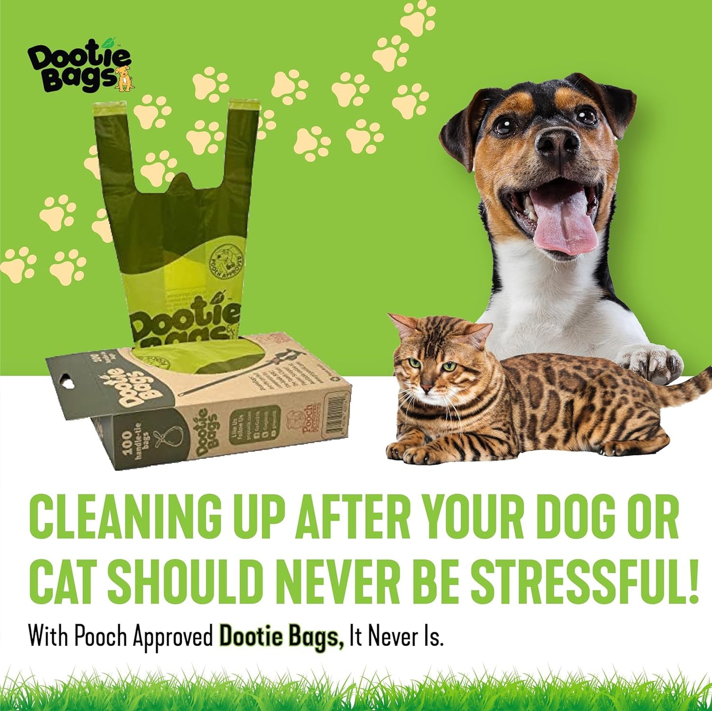 Dootie Bags® Medium-Large Poop Bags, 100 Count, with Tie Handles and Gussets. Strong and Leakproof. Made with Corn Starch. Fits  Pooper Scoopers.