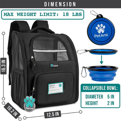 Deluxe Pet Carrier Backpack for Small Cats and Dogs, Puppies | Ventilated Design, Two-Sided Entry, Safety Features and Cushion Back Support | for Travel, Hiking, Outdoor Use
